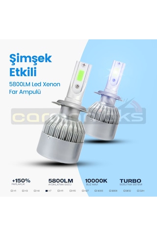 H7 Buz Mavi C6 Led Xenon Far Ampulü Şimşek Etkili 5800LM