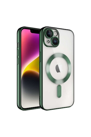 Teknomoda Apple iPhone Uyumlu 15 Kılıf Kamera Lens Korumalı Renkli Magsafe Şeffaf Silikon Yeşil