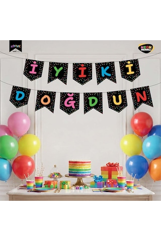 İyi Ki Doğdun Neon Siyah Banner 250 Cm Tüm Yaşlar