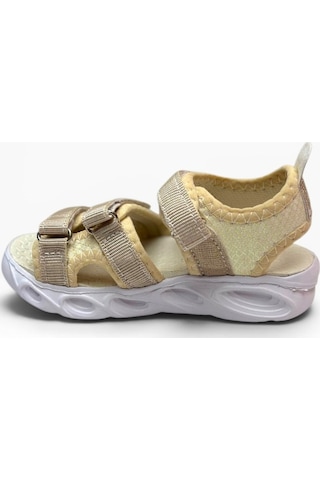 Arzen Bebe 230-26 Simli 3 Cırtlı Işıklı Anatomik Kız Çocuk Sandalet 26-30 Altın