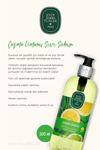 Eyüb Sabri Tuncer Çeşme Limonu Sıvı Sabun 6 x 500 ML + Rosie Pamuk