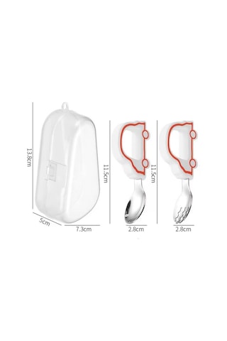 Kırmızı Figürlü Premium Çocuk Bpa'sız Silikon Saplı Paslanmaz Çelik Uçlu Çatal-kaşık/saklama Kutusu