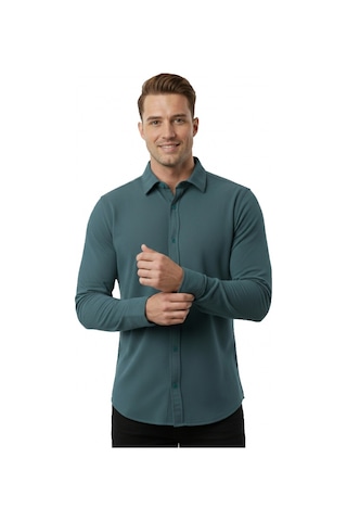 Deepsea Yeşil Slim Fit Örme Kumaş Likralı Erkek Gömlek Nefes Alan Esnek Ve Modern Tasarım 2602604 Yeşil