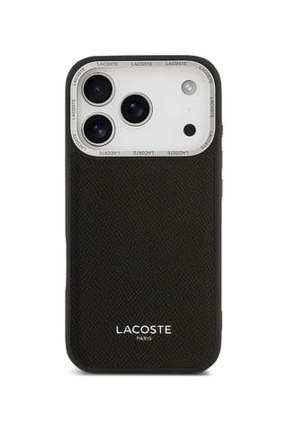 Apple Uyumlu iPhone 17 Pro Kılıf Lacoste Lisanslı M-safeli Champs Elysees Pu Deri Tasarımlı Kapak Siyah Siyah