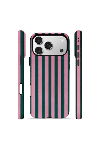 Apple iPhone Uyumlu 17 Pro Vorian Çift Katmanlı Magsafe Kılıf Pink Navy Cabana