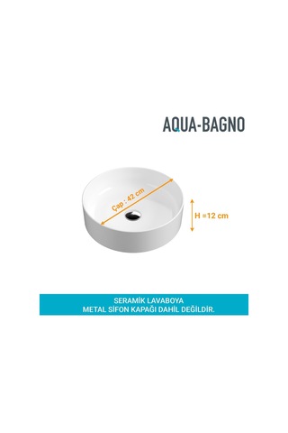 Aqua Bagno Bianzo Tezgah Üstü Çanak Lavabo, Batarya Deliksiz, 42 Cm Beyaz