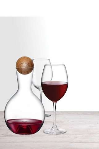 Nude Vintage Kristal Karaf & Paşabahçe Şarap Kadehi- 3 Parça