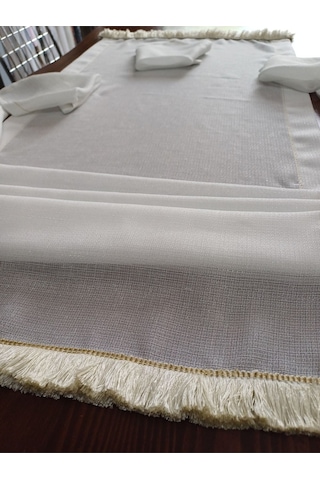 Diletto Keten Püsküllü Tül Runner Bej