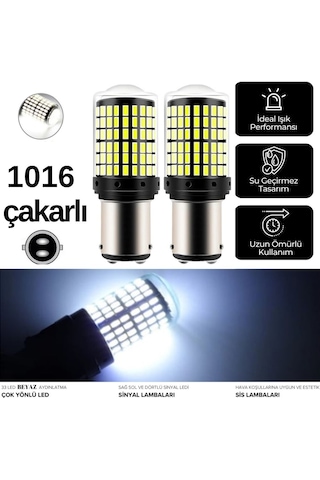 Carub 12V Ampul Beyaz Çakarlı 1016 BAY15D 144 Smd Led Çift Duy Oto Gündüz Farı Geri Vites Fren Stop Park Lambası Ampulü 2li Set