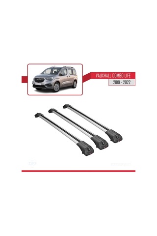 Vauxhall Combo Life 2019-2022 Arası İle Uyumlu Ace-1 Ara Atkı Tavan Barı Gri 3 Adet Bar