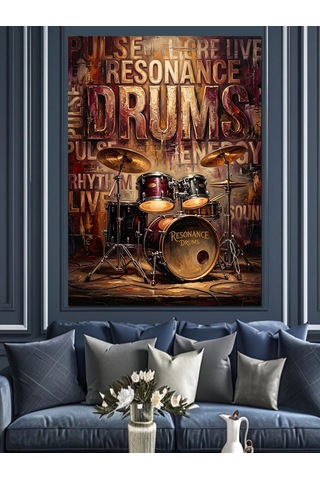 Drums Resonance Müzik Motivasyon Yazısı Dekoratif Kanvas - Mdf Ahşap Tablo