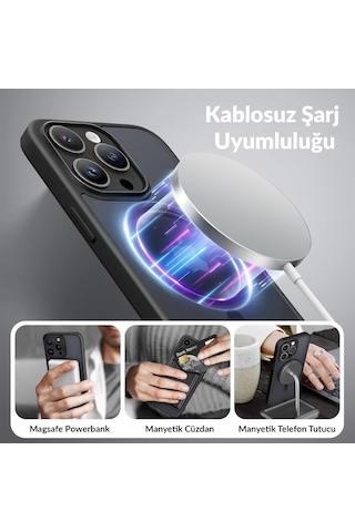 Bix İphone 14 Pro Max Magsafe Uyumlu Kılıf Tam Koruma Manyetik Darbe Emici Siyah
