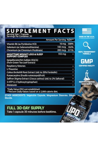 Lıpo6 Nighttıme Weıght Loss & Sleep Support 30 Capsles