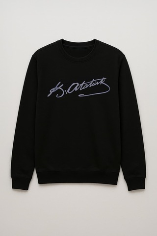 Kadın Atatürk İmzalı Siyah Sweatshirt Siyah