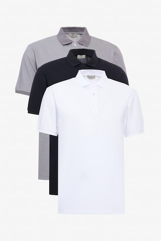 George Henry 3'Lü Çekmeyen Pamuklu Kumaş Slim Fit Dar Kesim Kıvrılmaz Polo Yaka Tişört Paketi Gri-Beyaz-Siyah