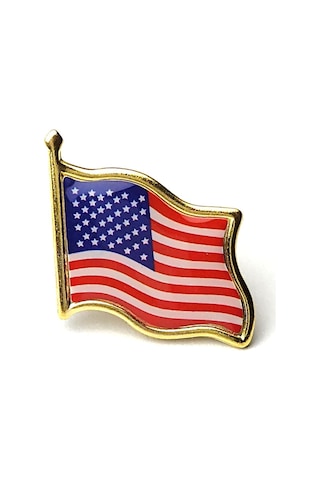 Amerika Birleşik Devletleri United States Bayrak Rozeti - Altın Renk Metal Şekilli Yaka Rozeti Çok Renkli