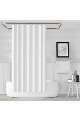 Beyaz Banyo Perdesi Yerli Üretim Duş Perdesi 12 Adet Plastik C-ha Çok Renkli