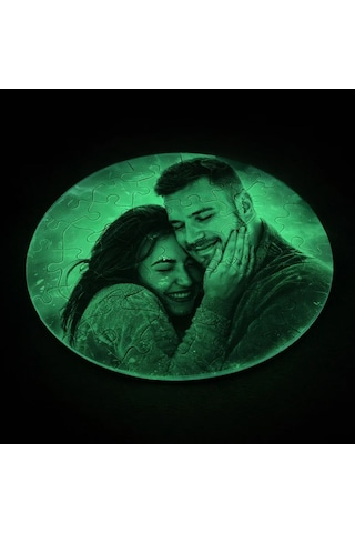 Bk Gift Kişiye Özel Fotoğraflı Fosforlu Yuvarlak Puzzle -1, Gece Parlayan Puzzle, Sevgiliye Ve Ev Hediyesi Kobitmeyencom36675 Bk Gift
