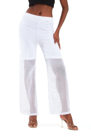 Astarlı Kare File Pantolon Beyaz
