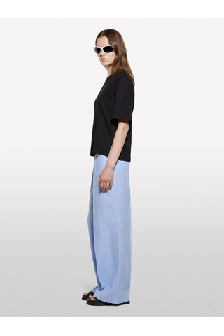 Sisley Keten Karışımlı Bisiklet Yaka T-shirt Kadın Siyah T-shirt - 325p3utfl107c