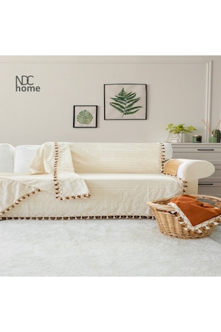 Dnc Home Tekstil Ndchome Buldan Dokuması Keten Ponponlu Koltuk Örtüsü 170 x 220