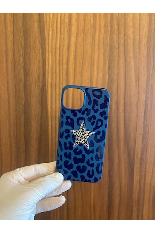 Apple iPhone Uyumlu 13/14 Leopar Baskılı İçi Kadife Silikon Telefon Kılıfı Lacivert