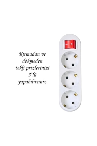 Anahtarlı 3 Lü Topraklı Çoklu Grup Priz Çoğaltma Üçlü Fiş Piriz