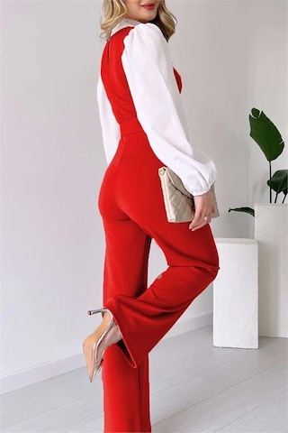 Kadın Kemerli Kol Ve Yaka Detaylı Tulum Dpnbk2063 Kırmızı