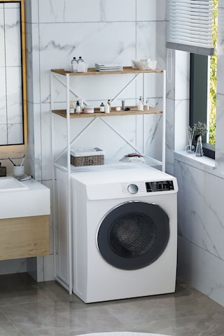 Nr Çamaşır Makinesi Üstü Dikey 2 Raflı Düzenleyici Beyaz Metal Beyaz