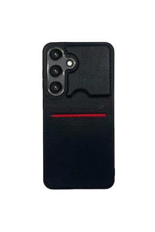 Samsung Galaxy Uyumlu S24 Fe Kartlıklı Premium Deri Kılıf, Siyah, Kırmızı Şeritli Siyah Samsung Galaxy Uyumlu S24 Fe Kartlıklı Premium Deri Kılıf, Siyah, Kırmızı Şeritli Siyah