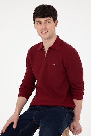 U.S. Polo Assn. Erkek Regular Fit Yarım Fermuarlı Bordo Basic Kazak 50298266-VR014
