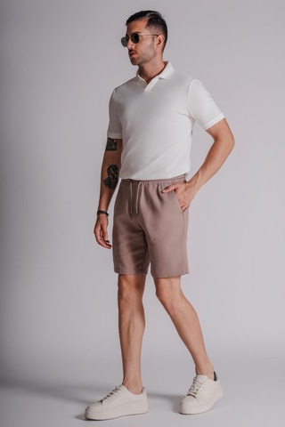 Braccas Erkek Yandan Cepli Beli Lastikli Keten Dokulu Relaxed Fit Jogger Şort Vizon Vizon
