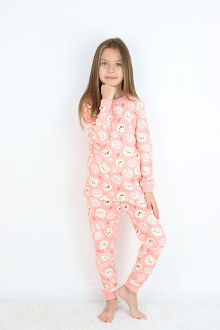 Kız Çocuk Orta Kalınlıkta Basic Baskılı Pijama Takımı Somon