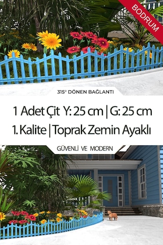 Dekoratif Plastik Bahçe Çiti Ve Peyzaj Çiti 1 Adet Çit Y: 25 Cm / G: 25 Cm Toprak Ayaklı - Bodrum Mavisi