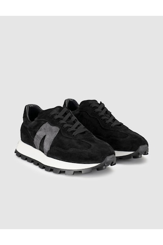 %100 Hakiki Süet Deri Siyah Bağıcıklı Kadın Sneaker Ayakkabı