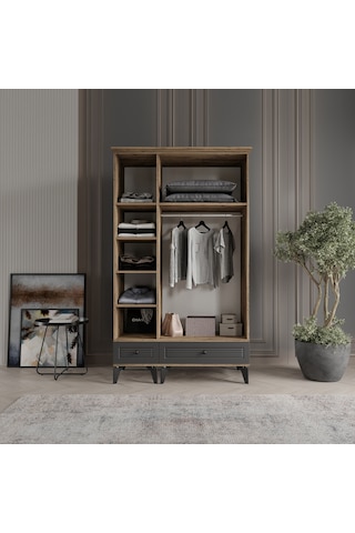 Beenal Nisa 3 Kapaklı Gardırop Dolap 120cm Atlantik Çam-antrasit