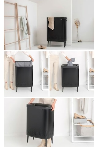 Brabantia Bio Matt Black Plastik Kapaklı Çamaşır Sepeti 2x45lt Siyah
