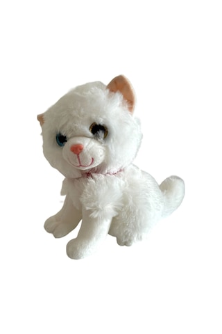 Sesli Ayakta Miyavlayan 28 Cm Peluş Kedi Oyuncak - Beyaz Beyaz