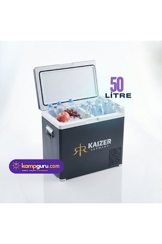 Kaizer Germany 50 Litre Buzdolabı 12 Volt - 24 Volt Taşınabilir, Metal Gövde Kamp Buzdolabı