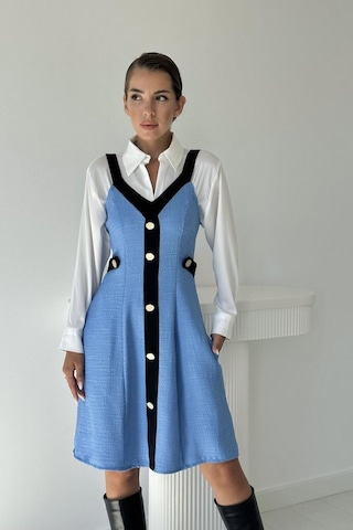 Mavi Siyah Süs Cepli Askılı Elbise siyah