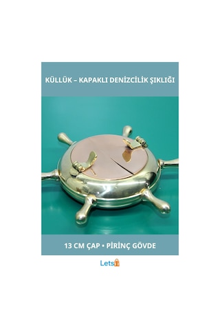 Pirinç Dümenli Kapaklı Vintage Küllük 13 Cm