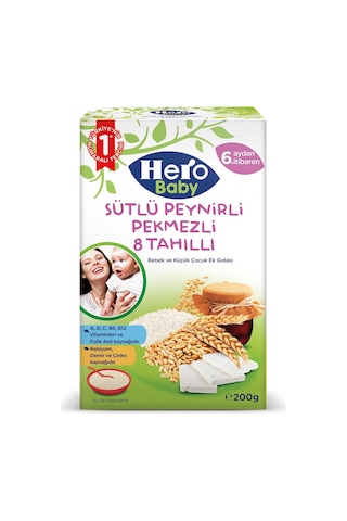Hero Baby Sütlü 8 Tahıllı Peynirli Pekmezli 6+ Ay Kaşık Maması 200 G