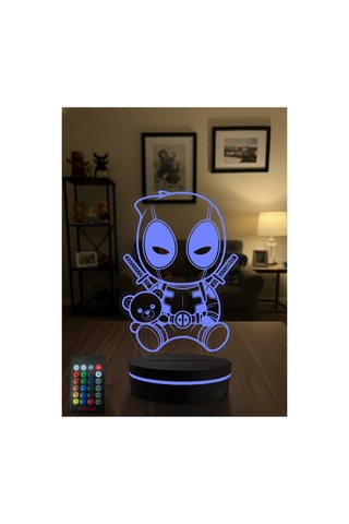 Deadpool 3d Led Gece Lambası Rgb Renk Değiştiren Kumandalı Dekoratif Lamba Çok Renkli