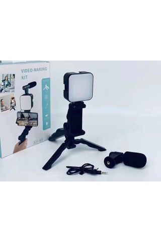 Ay-49 Video Making Kit Kumandalı Mikrofon Led Işık Mini Tripod Için Telefon Vlog Video Kayıt Senalstore