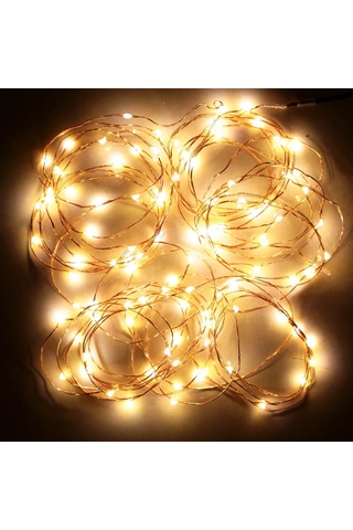 Neevoyu 10 Metre 100 Led Bakır Tel Işık Zinciri, Pil Kutulu 3xaa Pil Gerekiyor , Katlanabilir, Islak Beyaz Işık, Ev/parti Dekorasyonu, Dıy Şekillendirilebilir Beyaz