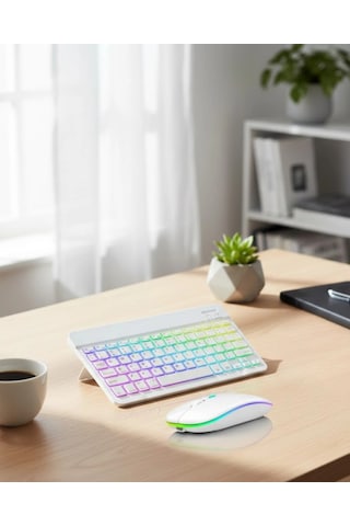 Aydınlatmalı Kablosuz Klavye Mouse Seti Bluetooth Bağlantılı Çoklu Cihaz Uyumlu Diğer