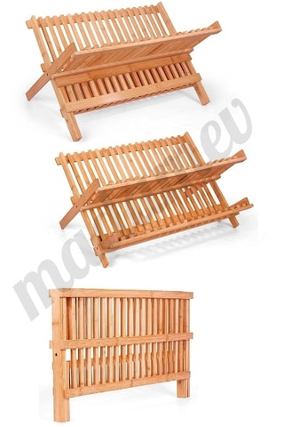 Madamev 2 Katlı Bambu Katlanabilir Tabaklık Bulaşıklık Büyük Boy Mutfak Dekoratif Bulaşık Kurutma Ra Bambu