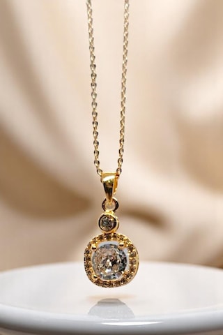 Zirkon Taşlı Baget Çelik Gold Renk Kadın Kolye Gold