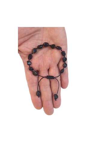 Pozitif Doğal Taş Obsidyen Makrome Ayarlı Bileklik 465-2 Çok Renkli
