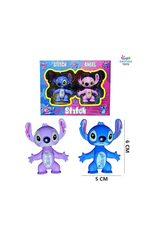 2'li Stitch Ve Angel Figür Oyuncak Yumuşak Vücut Mavi Ve Pembe 6 Cm.